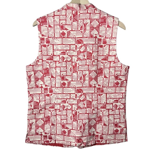 Fabindia Abstract Print Cotton Waistcoat Nehru Button Up Vest Salmon Pink Cream - Picture 2 of 12